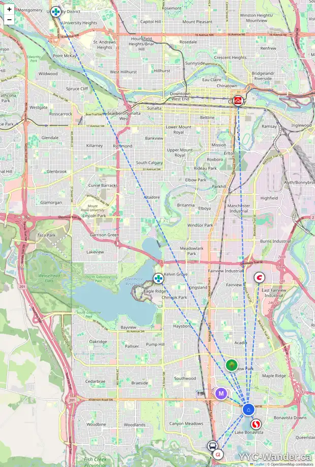 Daily accessibility map for 48 LAKE LINNET CL SE, Calgary showing nearby schools, grocery stores, parks, LRT stations and nearby amenities