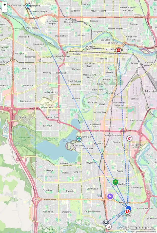 Daily accessibility map for 12168 LAKE WATERTON CR SE, Calgary showing nearby schools, grocery stores, parks, LRT stations and nearby amenities