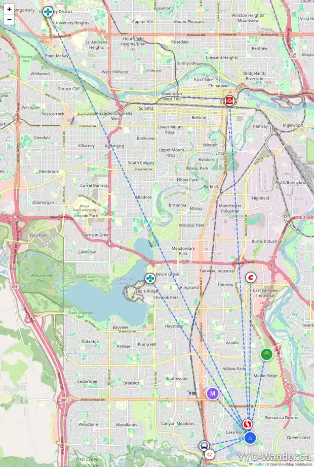 Daily accessibility map for 804 LAKE TWINTREE CR SE, Calgary showing nearby schools, grocery stores, parks, LRT stations and nearby amenities