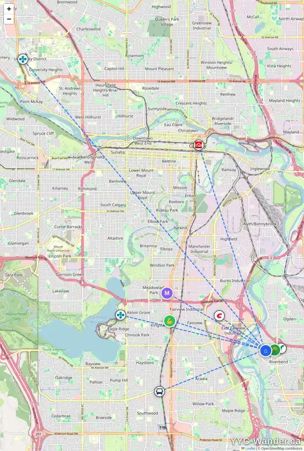 Daily accessibility map for 115 RIVERBROOK RD SE, Calgary showing nearby schools, grocery stores, parks, LRT stations and nearby amenities