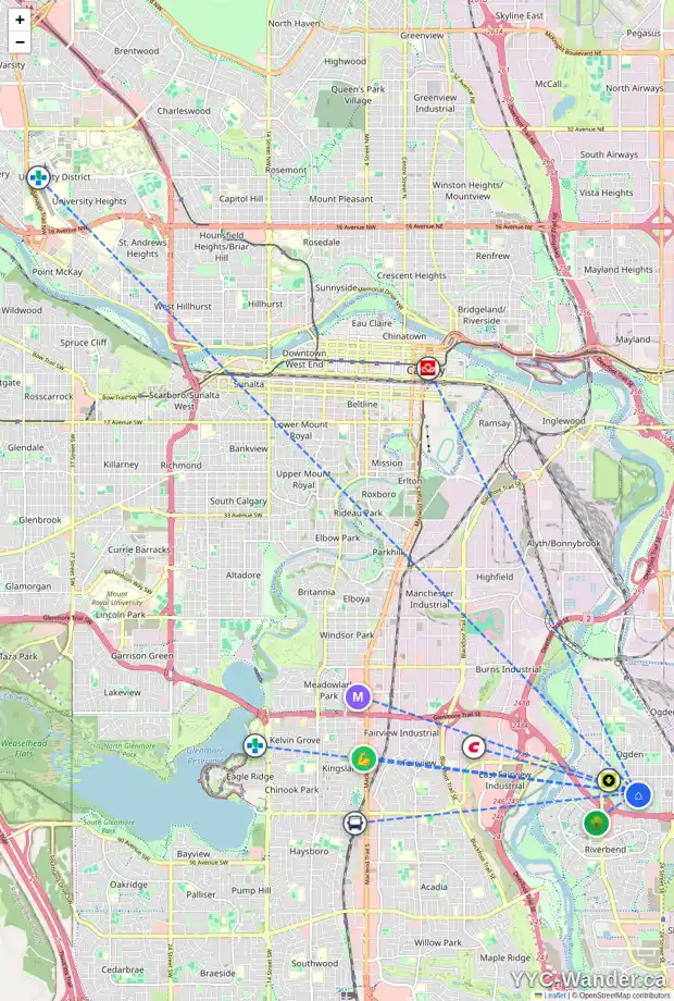 Daily accessibility map for 7815 21A ST SE, Calgary showing nearby schools, grocery stores, parks, LRT stations and nearby amenities