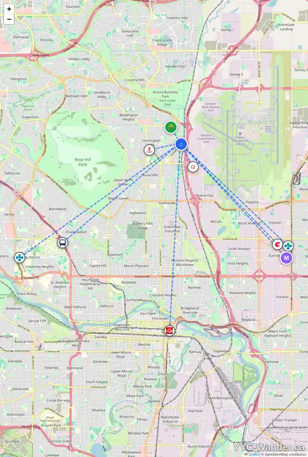 Daily accessibility map for 144 HUNTWELL RD NE, Calgary showing nearby schools, grocery stores, parks, LRT stations and nearby amenities