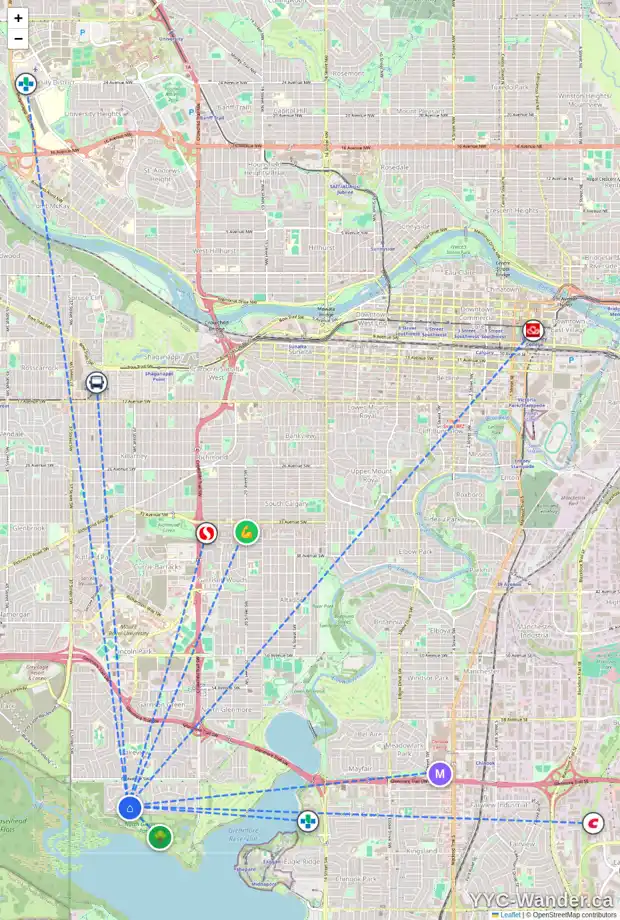 Daily accessibility map for 6936 LIVINGSTONE DR SW, Calgary showing nearby schools, grocery stores, parks, LRT stations and nearby amenities