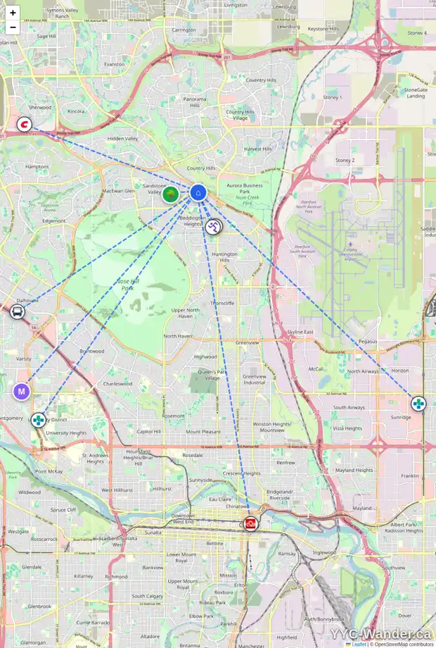 Daily accessibility map for 159 BERNARD WY NW, Calgary showing nearby schools, grocery stores, parks, LRT stations and nearby amenities