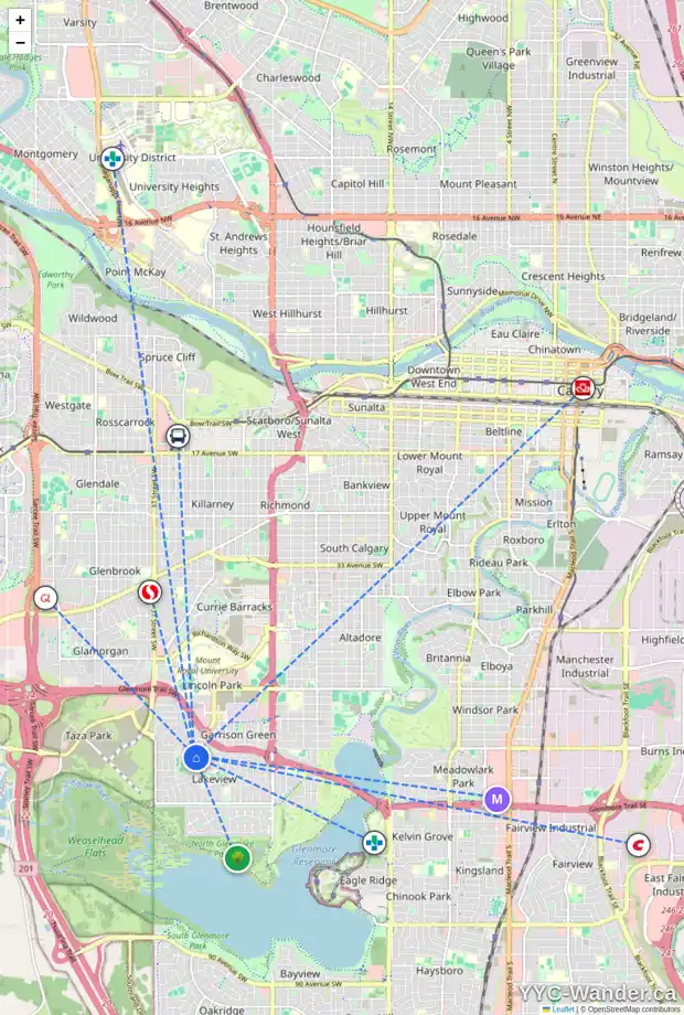 Daily accessibility map for 6003 LAKEVIEW DR SW, Calgary showing nearby schools, grocery stores, parks, LRT stations and nearby amenities