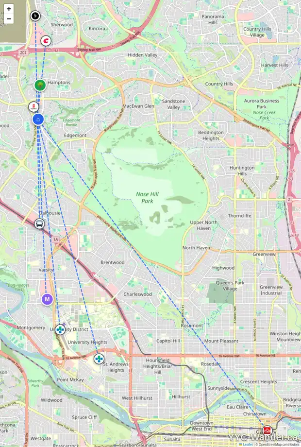 Daily accessibility map for 8 EDGEPARK VI NW, Calgary showing nearby schools, grocery stores, parks, LRT stations and nearby amenities