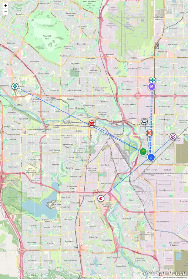 Daily accessibility map for 8 DOVER RIDGE PL SE, Calgary showing nearby schools, grocery stores, parks, LRT stations and nearby amenities