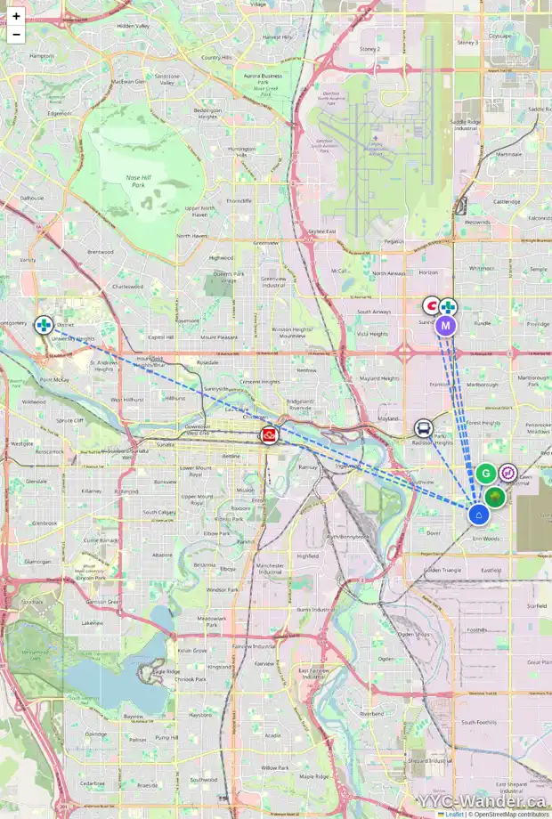 Daily accessibility map for 3220 DOVER CR SE, Calgary showing nearby schools, grocery stores, parks, LRT stations and nearby amenities