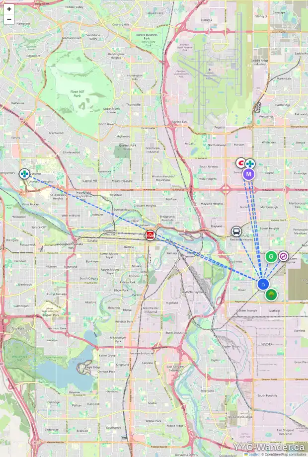 Daily accessibility map for 263 DOVERCLIFFE WY SE, Calgary showing nearby schools, grocery stores, parks, LRT stations and nearby amenities