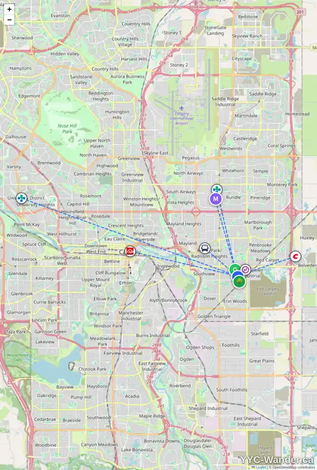 Daily accessibility map for 2408 46 ST SE, Calgary showing nearby schools, grocery stores, parks, LRT stations and nearby amenities