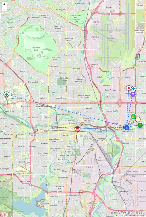 Daily accessibility map for 132 RADCLIFFE PL SE, Calgary showing nearby schools, grocery stores, parks, LRT stations and nearby amenities