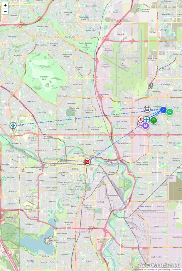 Daily accessibility map for 612 WHITEHORN WY NE, Calgary showing nearby schools, grocery stores, parks, LRT stations and nearby amenities