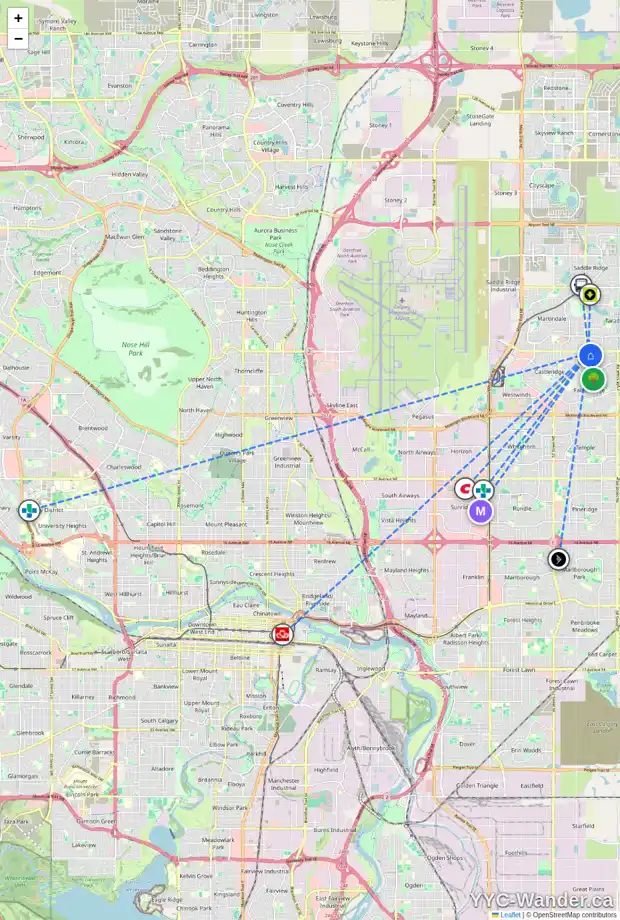 Daily accessibility map for 156 FALMERE WY NE, Calgary showing nearby schools, grocery stores, parks, LRT stations and nearby amenities