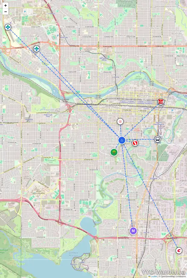 Daily accessibility map for 830 HILLCREST AV SW, Calgary showing nearby schools, grocery stores, parks, LRT stations and nearby amenities
