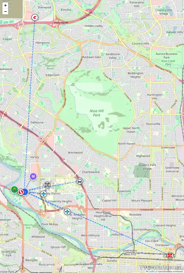 Daily accessibility map for 4904 BOWNESS RD NW, Calgary showing nearby schools, grocery stores, parks, LRT stations and nearby amenities
