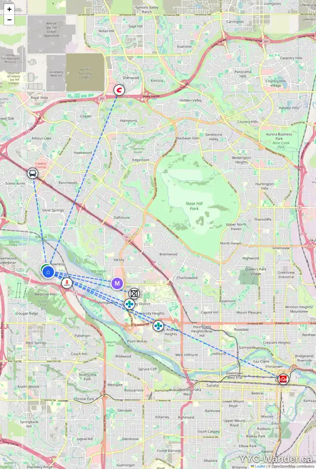 Daily accessibility map for 3908 77 ST NW, Calgary showing nearby schools, grocery stores, parks, LRT stations and nearby amenities