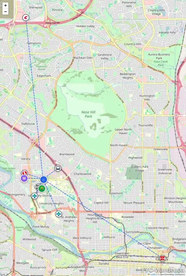 Daily accessibility map for 2 VARMOOR PL NW, Calgary showing nearby schools, grocery stores, parks, LRT stations and nearby amenities