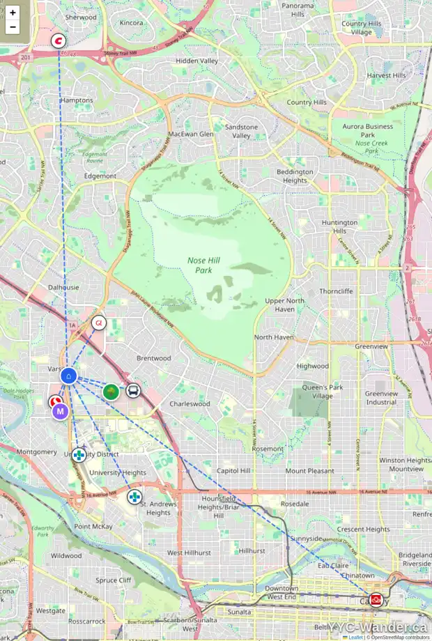 Daily accessibility map for 4539 VANDERGRIFT CR NW, Calgary showing nearby schools, grocery stores, parks, LRT stations and nearby amenities