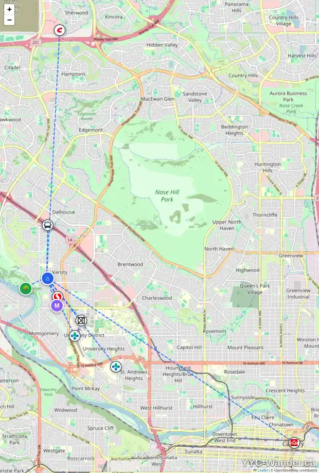 Daily accessibility map for 5236 VANDALE PL NW, Calgary showing nearby schools, grocery stores, parks, LRT stations and nearby amenities