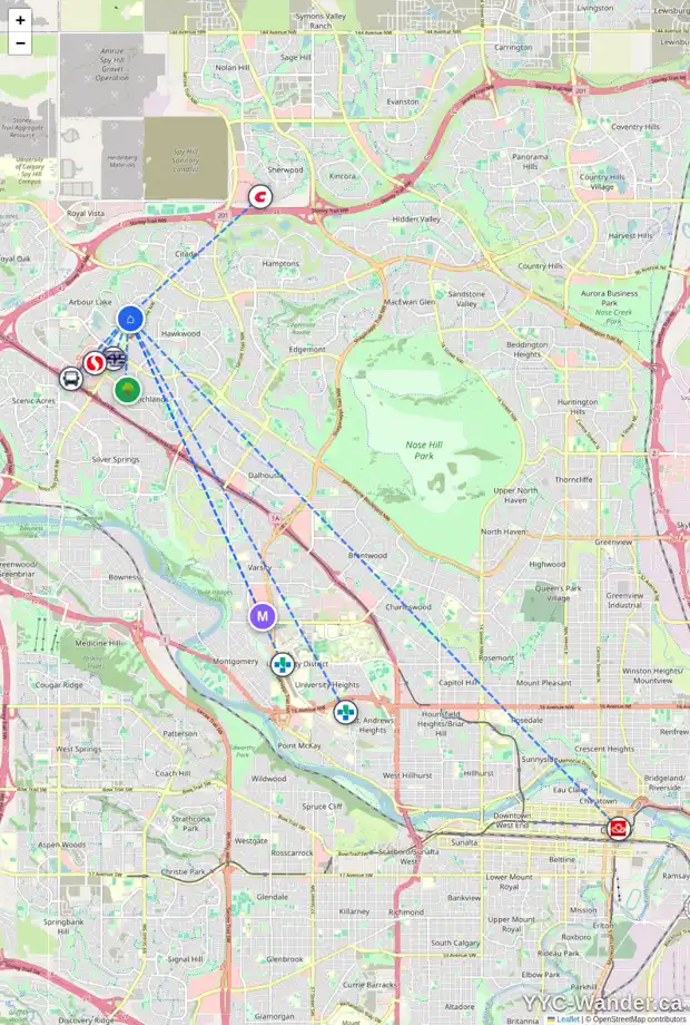 Daily accessibility map for 207 ARBOUR LAKE WY NW, Calgary showing nearby schools, grocery stores, parks, LRT stations and nearby amenities