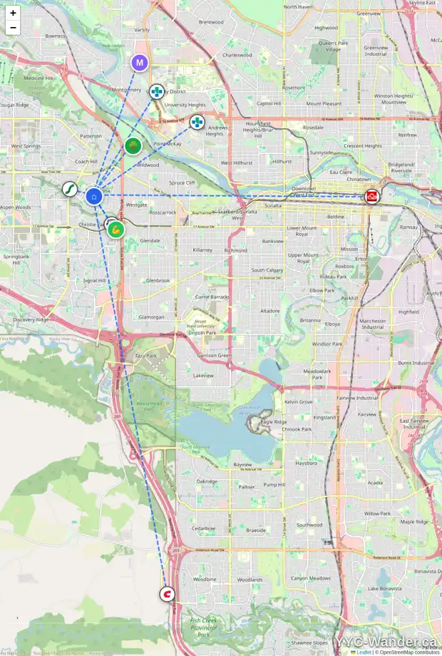 Daily accessibility map for 7 STRATTON HILL RI SW, Calgary showing nearby schools, grocery stores, parks, LRT stations and nearby amenities