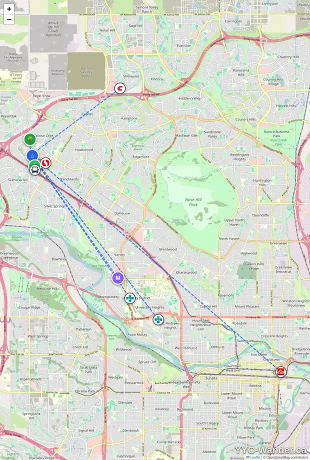 Daily accessibility map for 242 ARBOUR GROVE CL NW, Calgary showing nearby schools, grocery stores, parks, LRT stations and nearby amenities