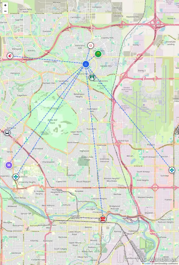 Daily accessibility map for 92 PANORAMA HILLS PL NW, Calgary showing nearby schools, grocery stores, parks, LRT stations and nearby amenities