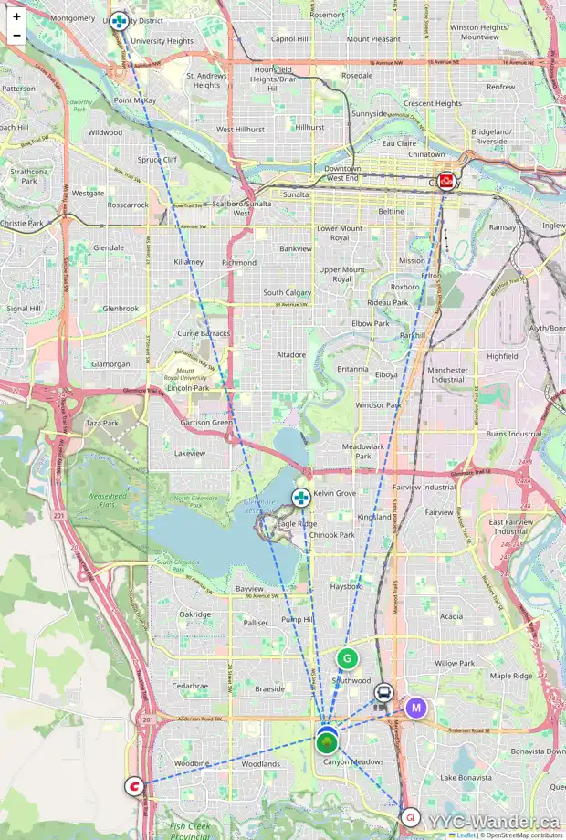 Daily accessibility map for 112 CANOVA PL SW, Calgary showing nearby schools, grocery stores, parks, LRT stations and nearby amenities