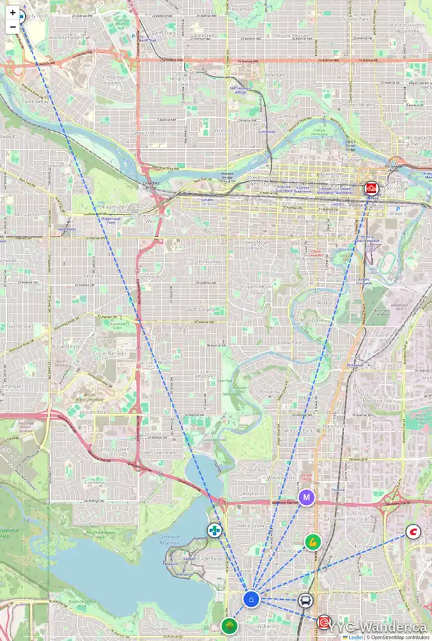 Daily accessibility map for 17 HAVERHILL RD SW, Calgary showing nearby schools, grocery stores, parks, LRT stations and nearby amenities
