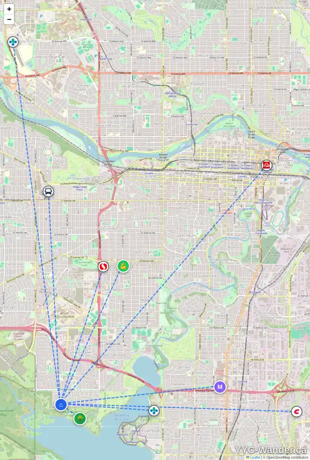 Daily accessibility map for 6908 LIVINGSTONE DR SW, Calgary showing nearby schools, grocery stores, parks, LRT stations and nearby amenities