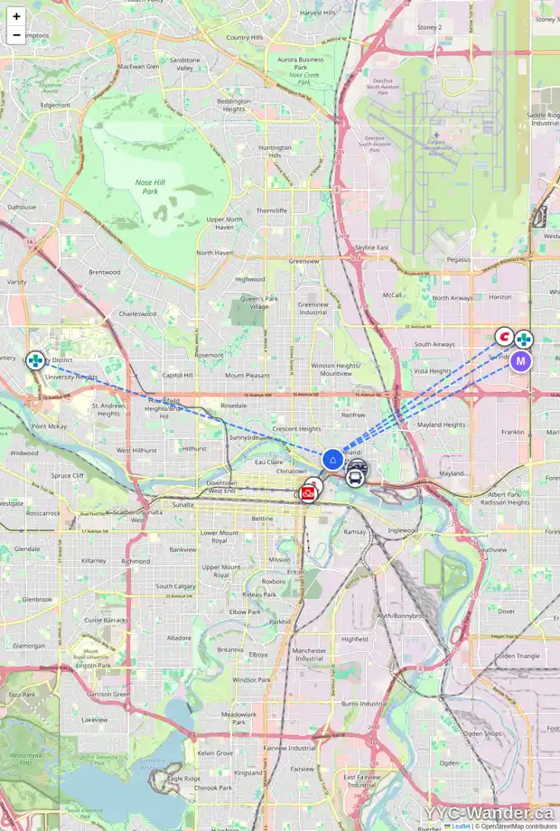 Daily accessibility map for 644 1 AV NE, Calgary showing nearby schools, grocery stores, parks, LRT stations and nearby amenities