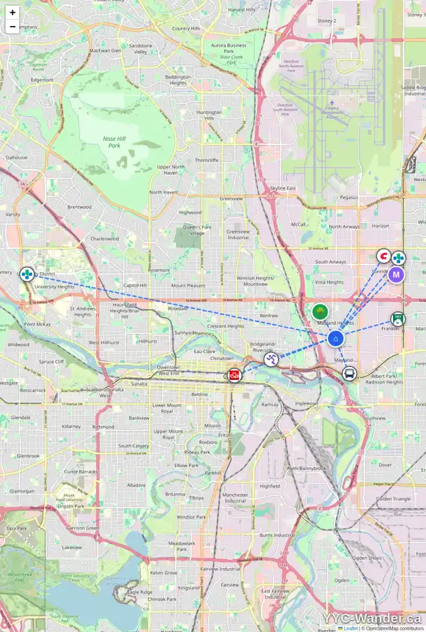 Daily accessibility map for 526 MARKERVILLE RD NE, Calgary showing nearby schools, grocery stores, parks, LRT stations and nearby amenities