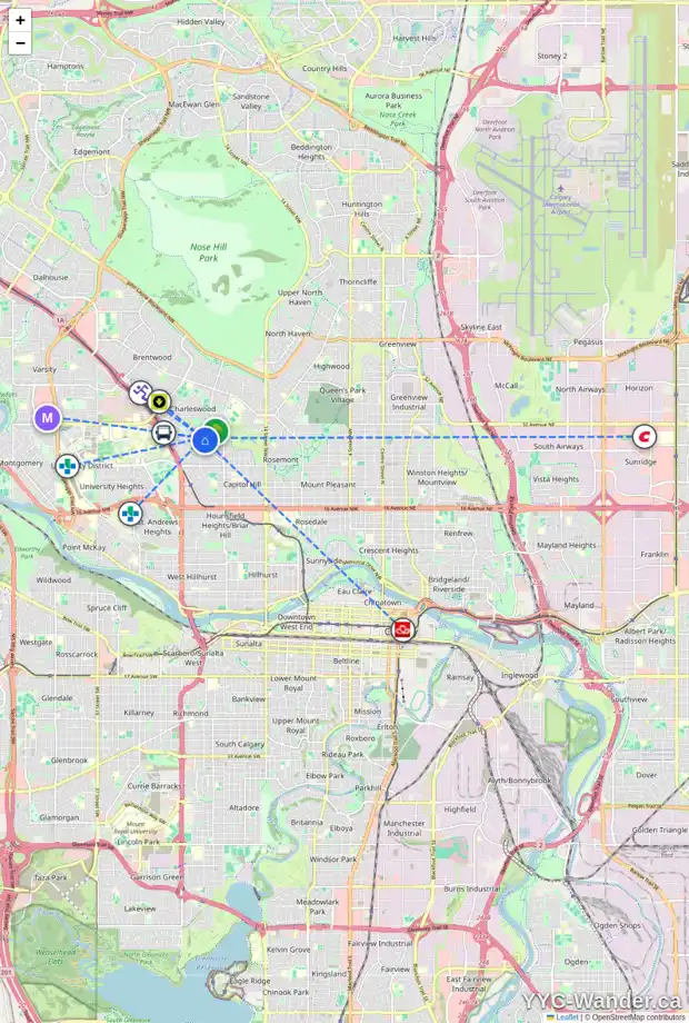 Daily accessibility map for 2816 COCHRANE RD NW, Calgary showing nearby schools, grocery stores, parks, LRT stations and nearby amenities