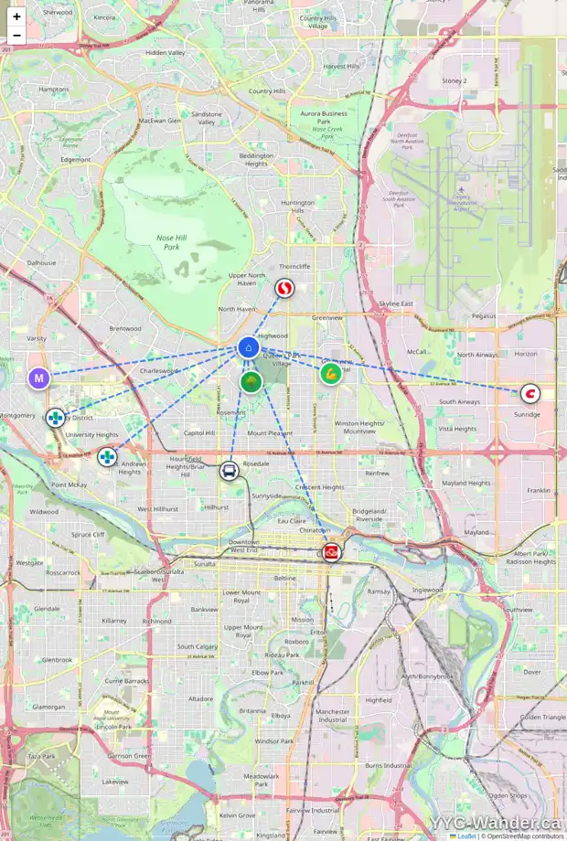 Daily accessibility map for 531 NORTHMOUNT DR NW, Calgary showing nearby schools, grocery stores, parks, LRT stations and nearby amenities