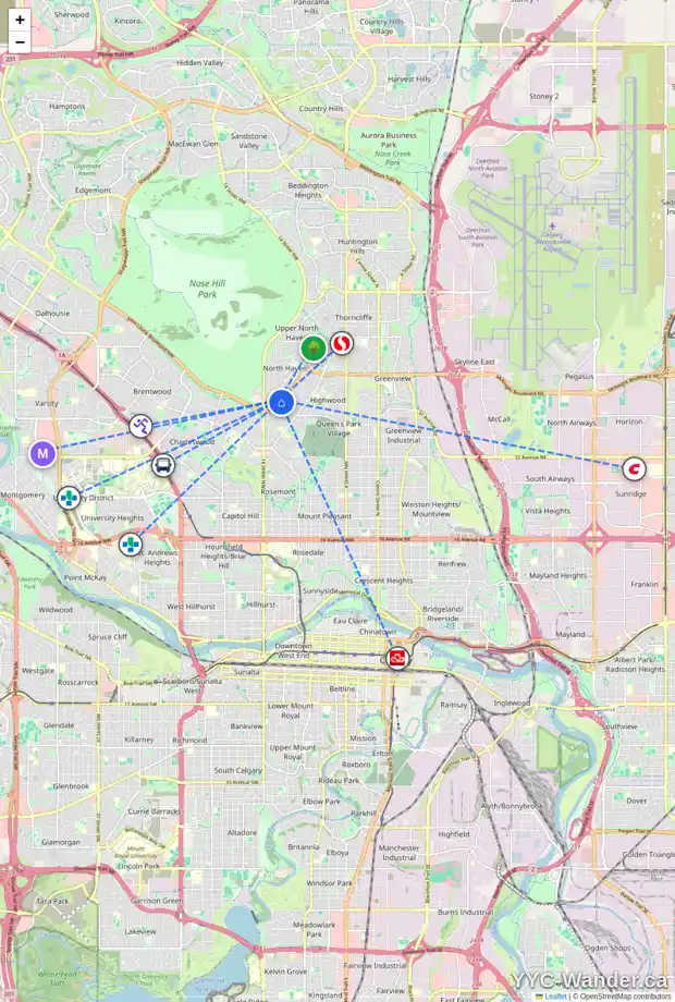 Daily accessibility map for 4520 NAMAKA CR NW, Calgary showing nearby schools, grocery stores, parks, LRT stations and nearby amenities