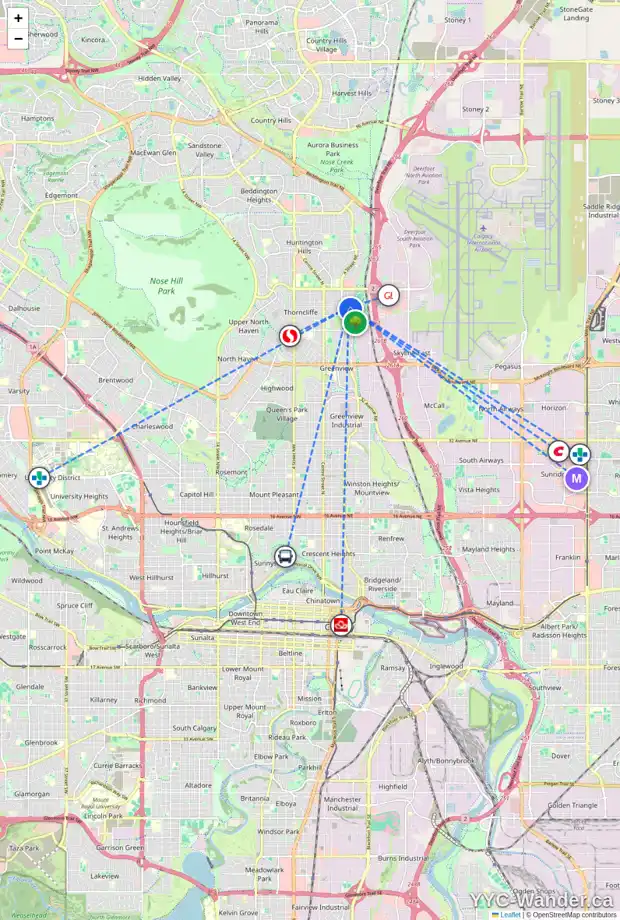 Daily accessibility map for 6115 BLACKTHORN CR NE, Calgary showing nearby schools, grocery stores, parks, LRT stations and nearby amenities