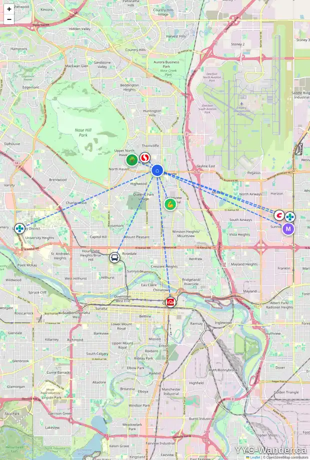 Daily accessibility map for 5011 TAUNTON RD NW, Calgary showing nearby schools, grocery stores, parks, LRT stations and nearby amenities