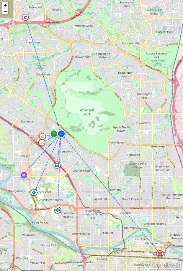 Daily accessibility map for 5331 BRISEBOIS DR NW, Calgary showing nearby schools, grocery stores, parks, LRT stations and nearby amenities