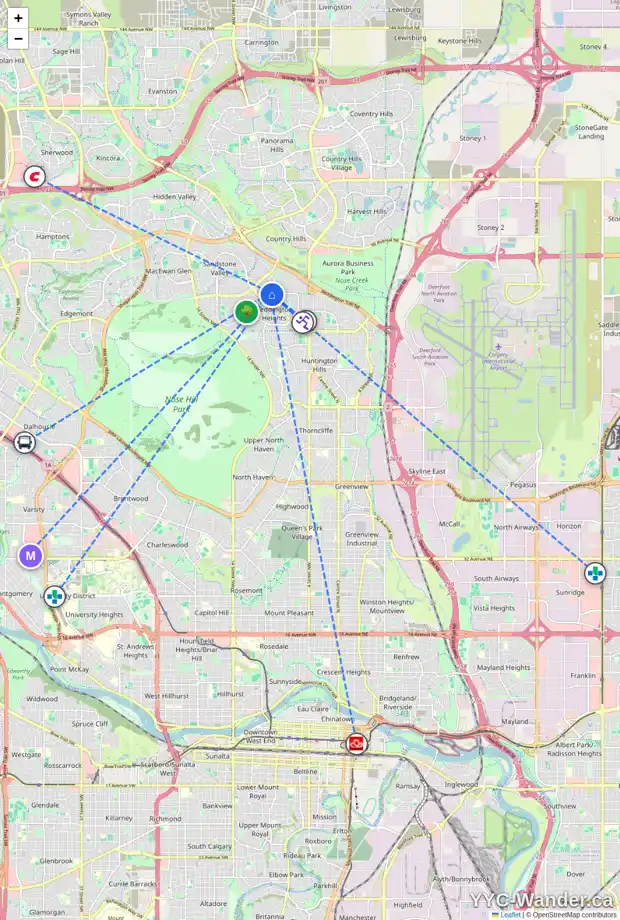 Daily accessibility map for 7 BERKSHIRE RD NW, Calgary showing nearby schools, grocery stores, parks, LRT stations and nearby amenities