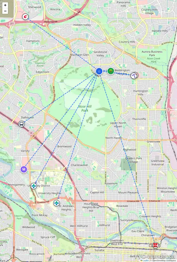 Daily accessibility map for 1415 BERKLEY DR NW, Calgary showing nearby schools, grocery stores, parks, LRT stations and nearby amenities