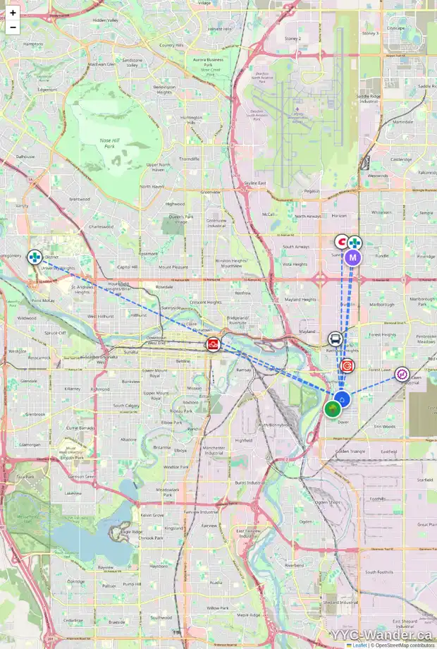 Daily accessibility map for 3007 28A ST SE, Calgary showing nearby schools, grocery stores, parks, LRT stations and nearby amenities
