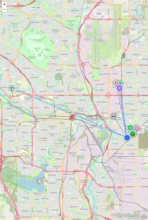 Daily accessibility map for 3104 41 ST SE, Calgary showing nearby schools, grocery stores, parks, LRT stations and nearby amenities