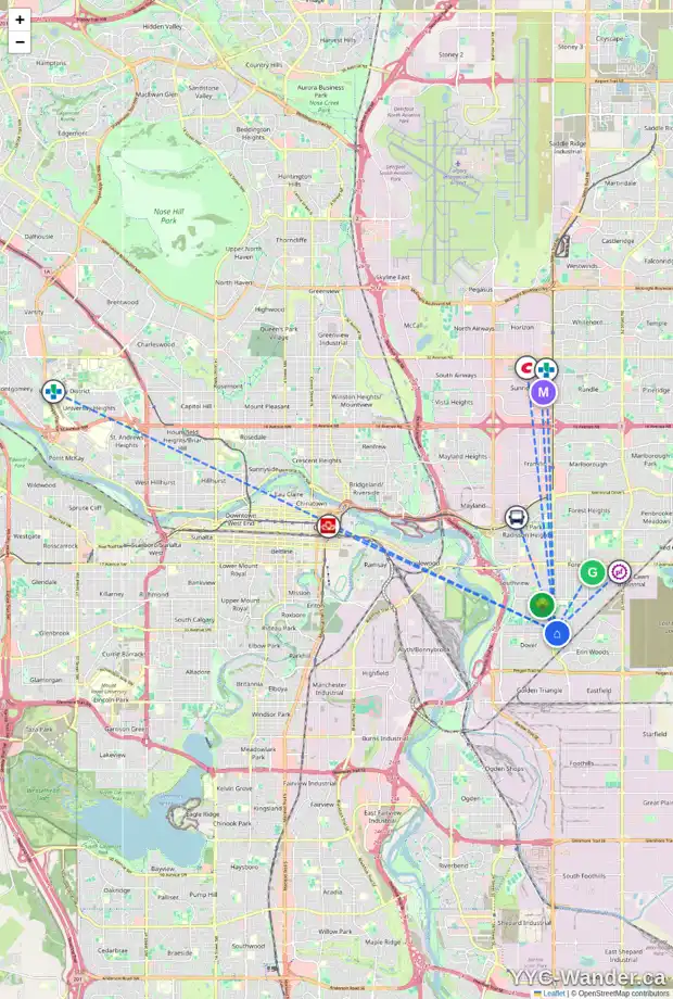 Daily accessibility map for 127 DOVERCLIFFE WY SE, Calgary showing nearby schools, grocery stores, parks, LRT stations and nearby amenities