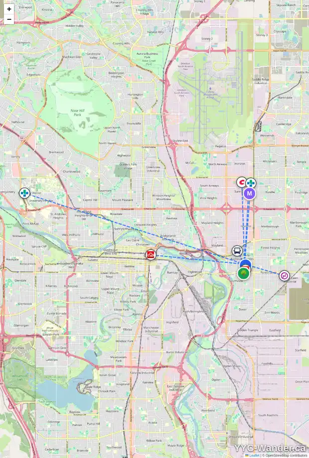 Daily accessibility map for 1424 ROBSON CR SE, Calgary showing nearby schools, grocery stores, parks, LRT stations and nearby amenities