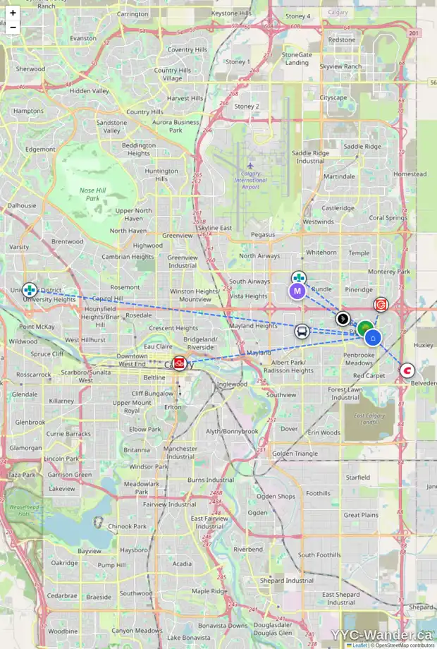 Daily accessibility map for 552 MALVERN GR NE, Calgary showing nearby schools, grocery stores, parks, LRT stations and nearby amenities