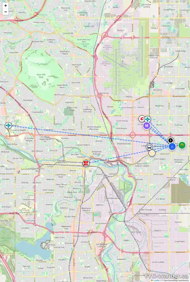 Daily accessibility map for 512 MAIDSTONE DR NE, Calgary showing nearby schools, grocery stores, parks, LRT stations and nearby amenities