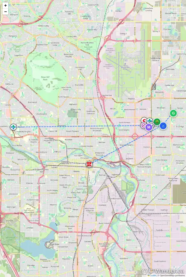 Daily accessibility map for 460 RUNDLEHILL WY NE, Calgary showing nearby schools, grocery stores, parks, LRT stations and nearby amenities