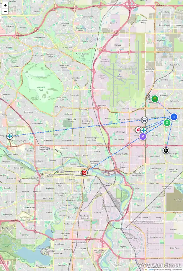 Daily accessibility map for 56 TEMPLERIDGE CR NE, Calgary showing nearby schools, grocery stores, parks, LRT stations and nearby amenities