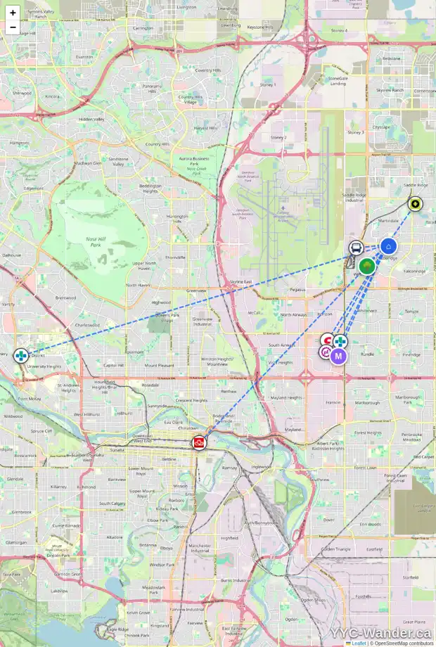 Daily accessibility map for 68 CASTLEDALE CR NE, Calgary showing nearby schools, grocery stores, parks, LRT stations and nearby amenities