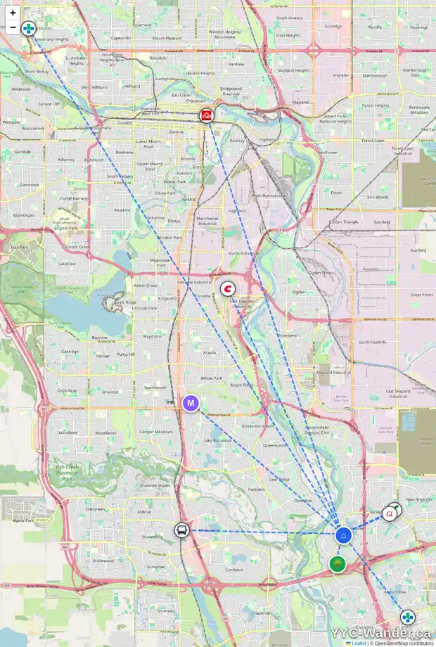 Daily accessibility map for 66 MT ROBSON CL SE, Calgary showing nearby schools, grocery stores, parks, LRT stations and nearby amenities